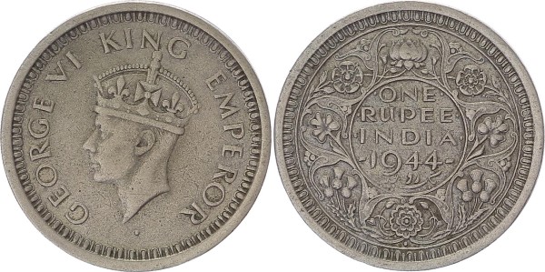 Britisch-Indien 1 Rupie 1944 Bombay Georg VI. 1936-1947