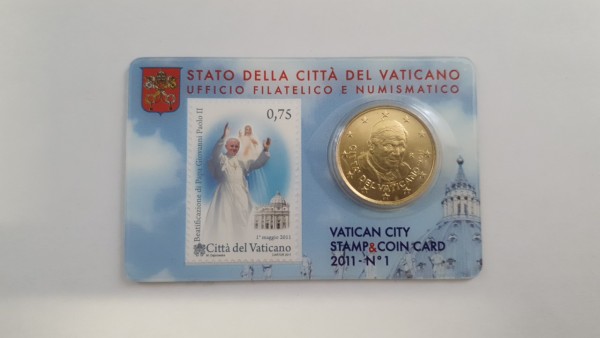 Vatikan 50 Cent 2011 + 75 Ct. Briefmarke, Papst Benedikt XVI.,Coin Card No.1