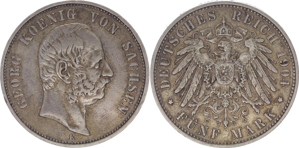 Kaiserreich Sachsen 5 Mark 1904 E Georg König von Sachsen