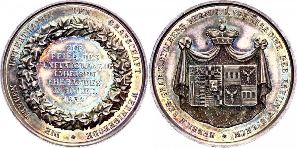 Stolberg Silbermedaille 1835 - Heinrich, 1824-1854, auf seine Silberhochzeit mit Eberhardine
