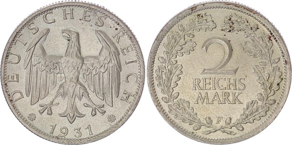 Weimarer Republik Deutsches Reich 2 Reichsmark 1931 F