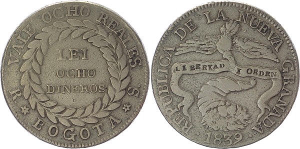 Kolumbien 8 Reales 1839 Bogota Republica de la Nueva Granada, 1837-1859
