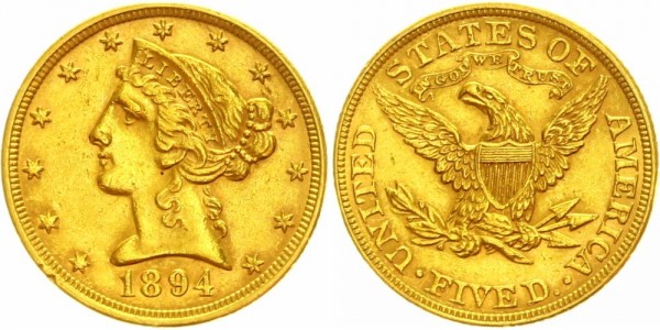 USA 5$ (5 Dollars) 1894 - Liberty Head