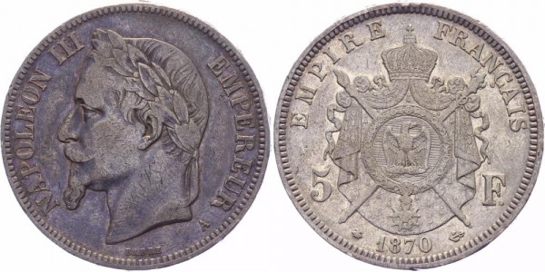 Frankreich 5 Francs 1870 A Napoleon III.
