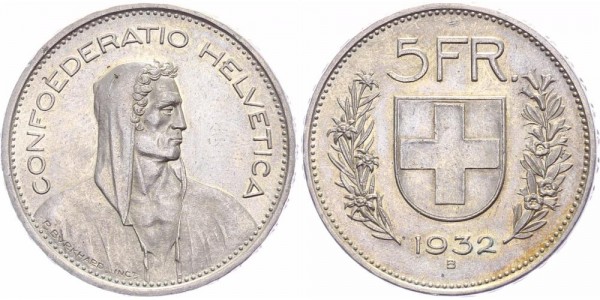 Schweiz 5 Franken 1932 B Eidgenossenschaft