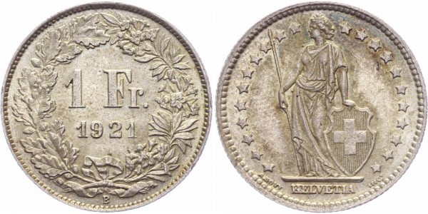 Schweiz 1 Franken 1921 B Eidgenossenschaft