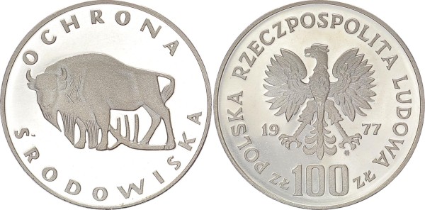 Polen 100 Zloty 1977 Umweltschutz Wiesent Probe