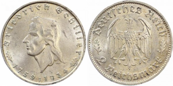 Drittes Reich 2 Reichsmark 1934 - Schiller