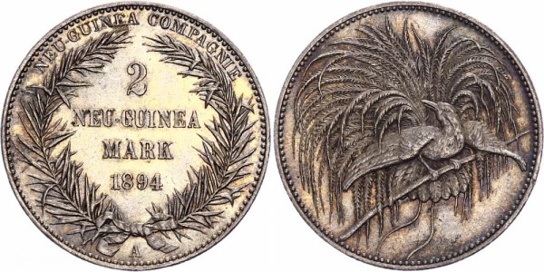 Deutsch Neuguinea 2 Mark 1894 A Paradiesvogel