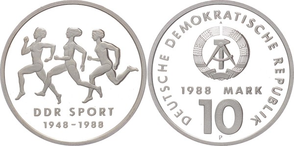 DDR 10 Mark 1988 - Sportbund Silberprobe