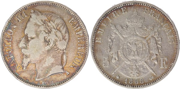 Frankreich 5 Francs 1868 A Napoleon III.