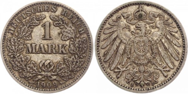 Deutsches Reich 1 Mark 1909 J Großer Adler