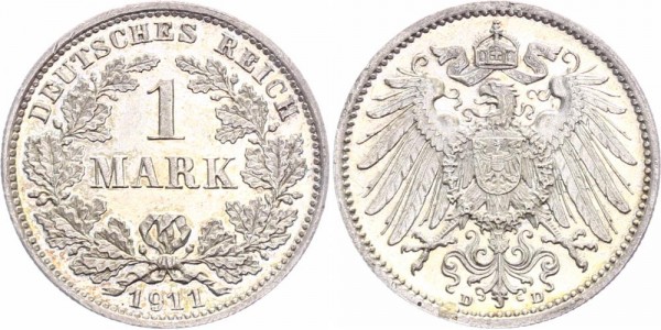 Kaiserreich 1 Mark 1911 D Kursmünze