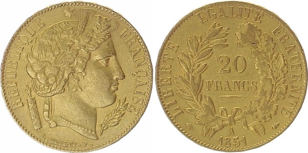 Frankreich Königreich 20 Francs 1851 A, Paris 2. Republik Ceres
