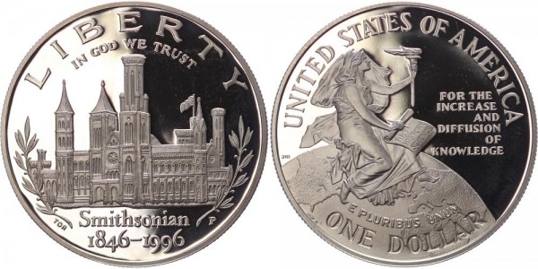 USA 1 Dollar 1996P Philadelphia Smithsonian Institution 150th Anniversary PP
