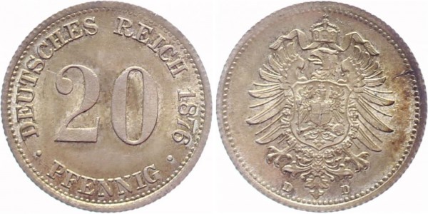 Kaiserreich 20 Pfennig 1876 D Kursmünze