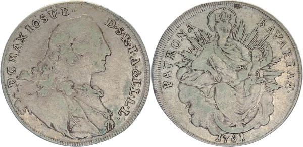 Bayern Konventionstaler 1761 München Maximilian III. Joseph 1745-1777; Patrona Bavariae