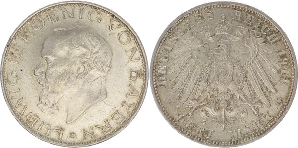Königreich Bayern 3 Mark 1914 D Ludwig III. (1913 - 1918)
