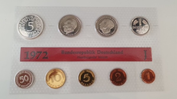 BRD 4x10,68 DM 1972 D,F,G,J 4x Kursmünzensatz (KMS) 1 Pf. bis 5 DM