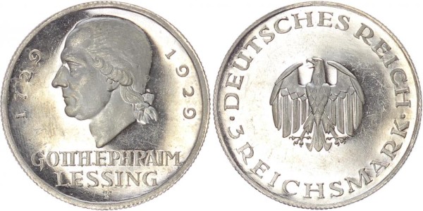 Weimarer Republik 3 Reichsmark 1929 - Lessing