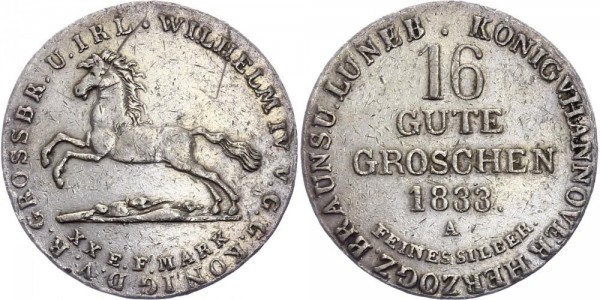 Braunschweig-Calebenberg-Hannover 16 Groschen 1833 A Wilhelm IV, 1830-1837