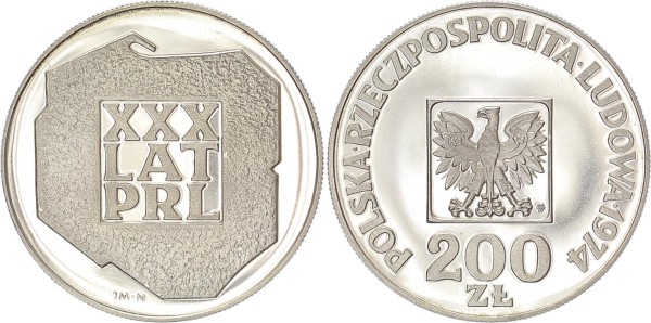 Polen 200 Zloty 1974 30 Jahre Volksrepublik PP