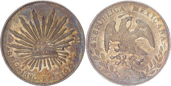 MEXICO. 8 Reales, 1890-Zs FZ. Zacatecas Mint