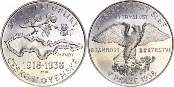 Tschechoslowakei Medaille 1938 - 20 Jahre Republik