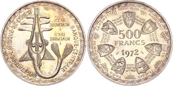 Westafrikanische Staaten 500 Francs 1972 - Sägefisch