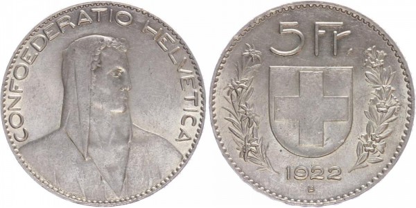 Schweiz 5 Franken 1922 B