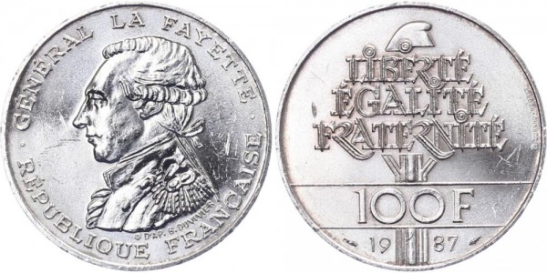 Frankreich 100 Francs 1987 - Geburtstag General Lafayett