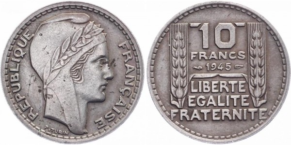 Frankreich 10 Francs 1945 - Kursmünze