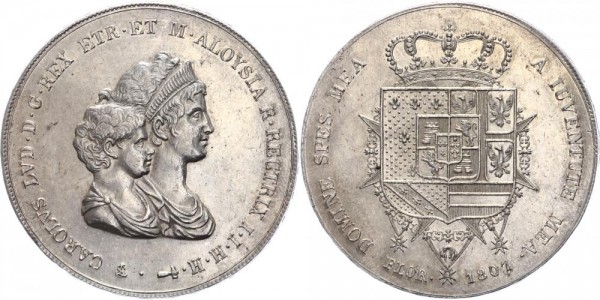 Italien Dena (1 1/2 Francescone) 1807 Toskana, Florenz Carlo Ludovico und Maria Luisa, 1803-1807