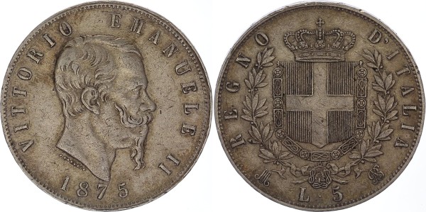 Königreich Italien 5 Lire 1875 Milan Vittorio Emanuele II. (1861 -1878)