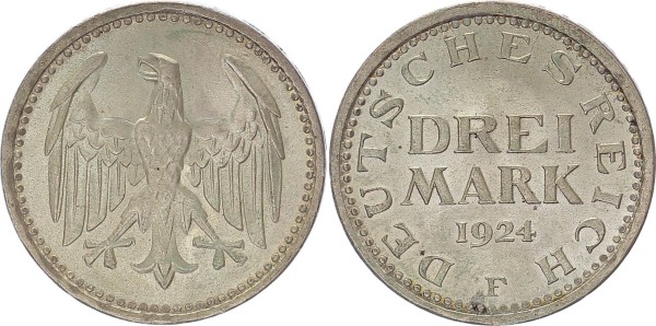 Weimarer Republik Deutsches Reich 3 Mark 1924 F Kursmünze Drei ausgeschrieben