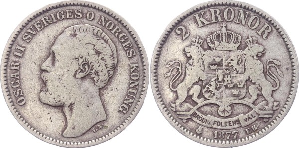 Schweden 2 Kronor 1877 - Oscar II.