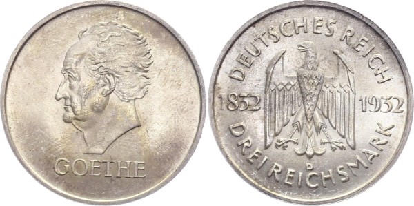 Weimarer Republik 3 Reichsmark 1932 D Goethe