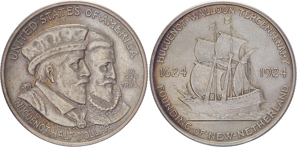 USA Half Dollar 1924 Huguenot Walloon Tercentenary / Founding of New-Netherland