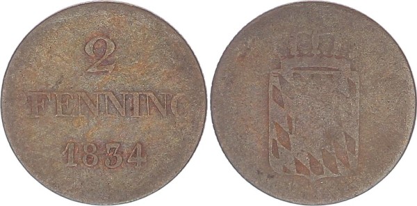 Bayern 2 Pfennig 1834 Ludwig I. 1825-1848