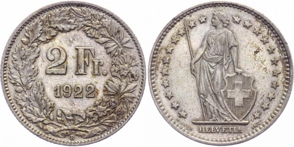 Schweiz 2 Franken 1922 B Eidgenossenschaft