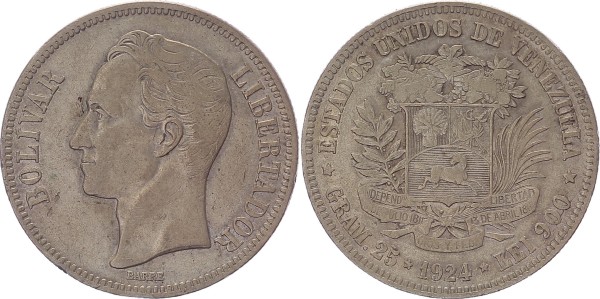 Venezuela 5 Bolivares 1924
