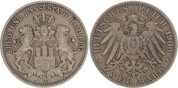 Kaiserreich Hamburg 2 Mark 1906 J