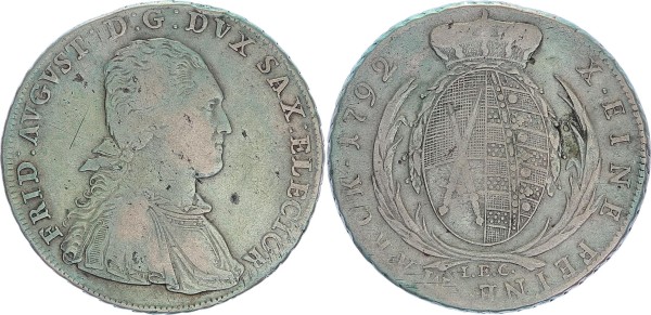 Sachsen Konventionstaler 1792 IEC Kurfürsten und Albertiner. Friedrich August III. / I., 1763 - 1827