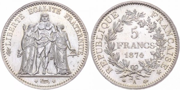 Frankreich 5 Francs 1874 A Hercule