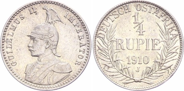 Deutsch Ostafrika 1/4 Rupie 1910 J