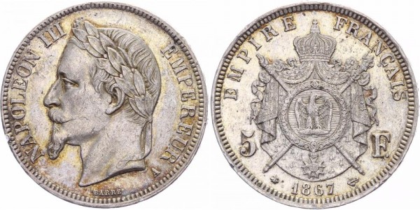 Frankreich 5 Francs 1867 A Napoleon III.