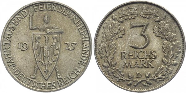 Weimarer Republik 3 Mark 1925 D Rheinlande
