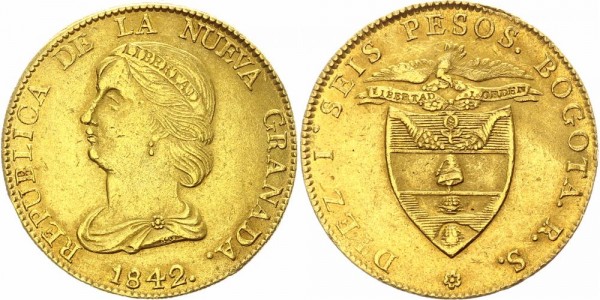 Kolumbien 16 Pesos 1842 Bogota Republik Nueva Granada, 1837-1859