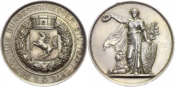 Stuttgart Medaille 1875 Stuttgart V. Deutsche Bundesschießen