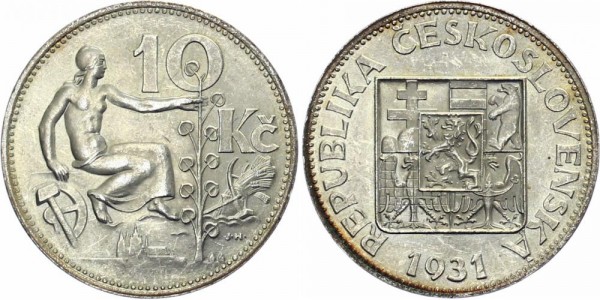 Tschechoslowakei 10 Kč 1931 - Kursmünze